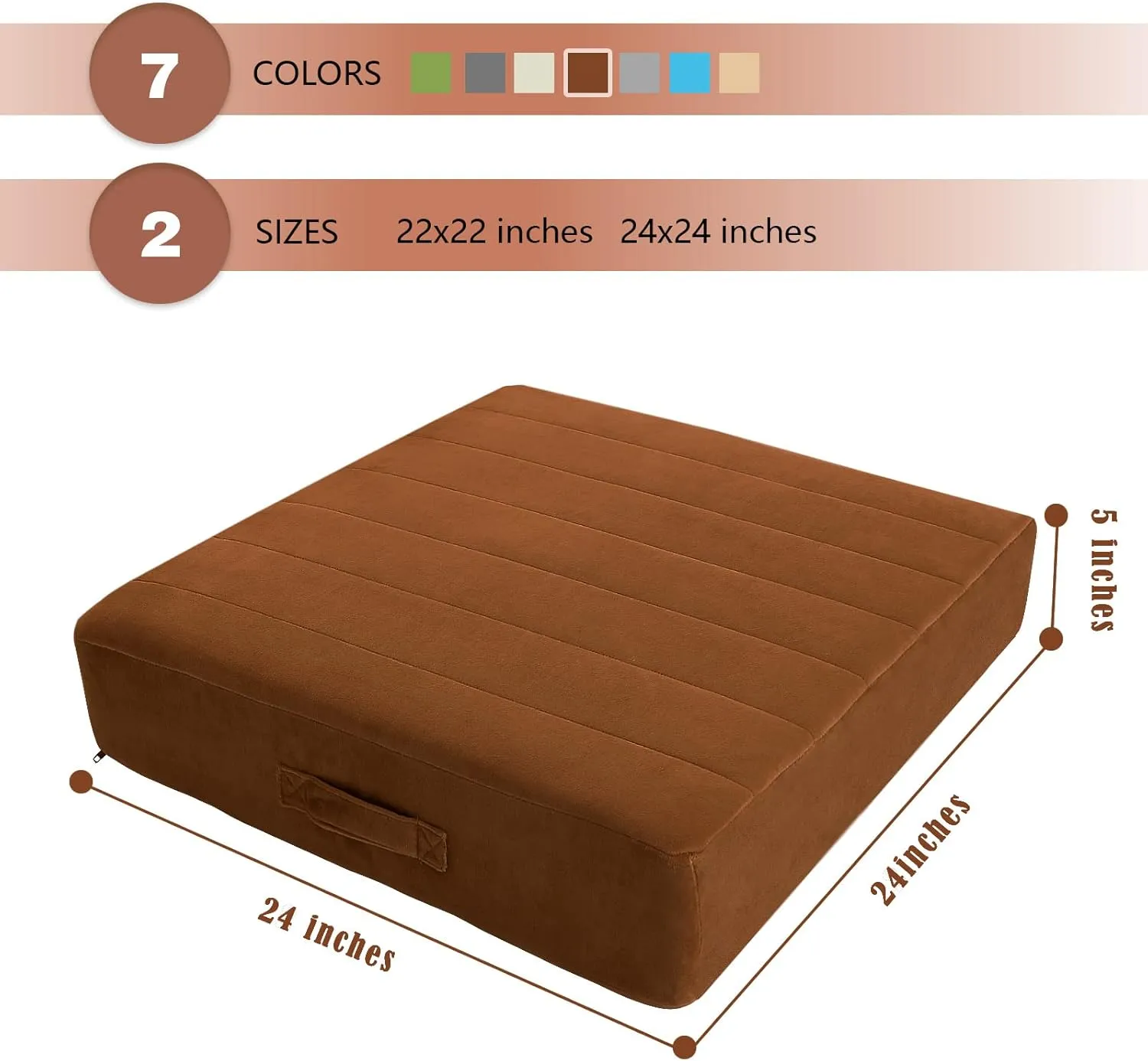 MeMoreCool Square Floor Pillow Seating for Adults Kids, Large Meditation Cushion Floor Pillow with Thick Foam & Soft Tufted Cover, Washable Big Pillow Seat Floor Cushion for Sitting Yoga 24" Coffee