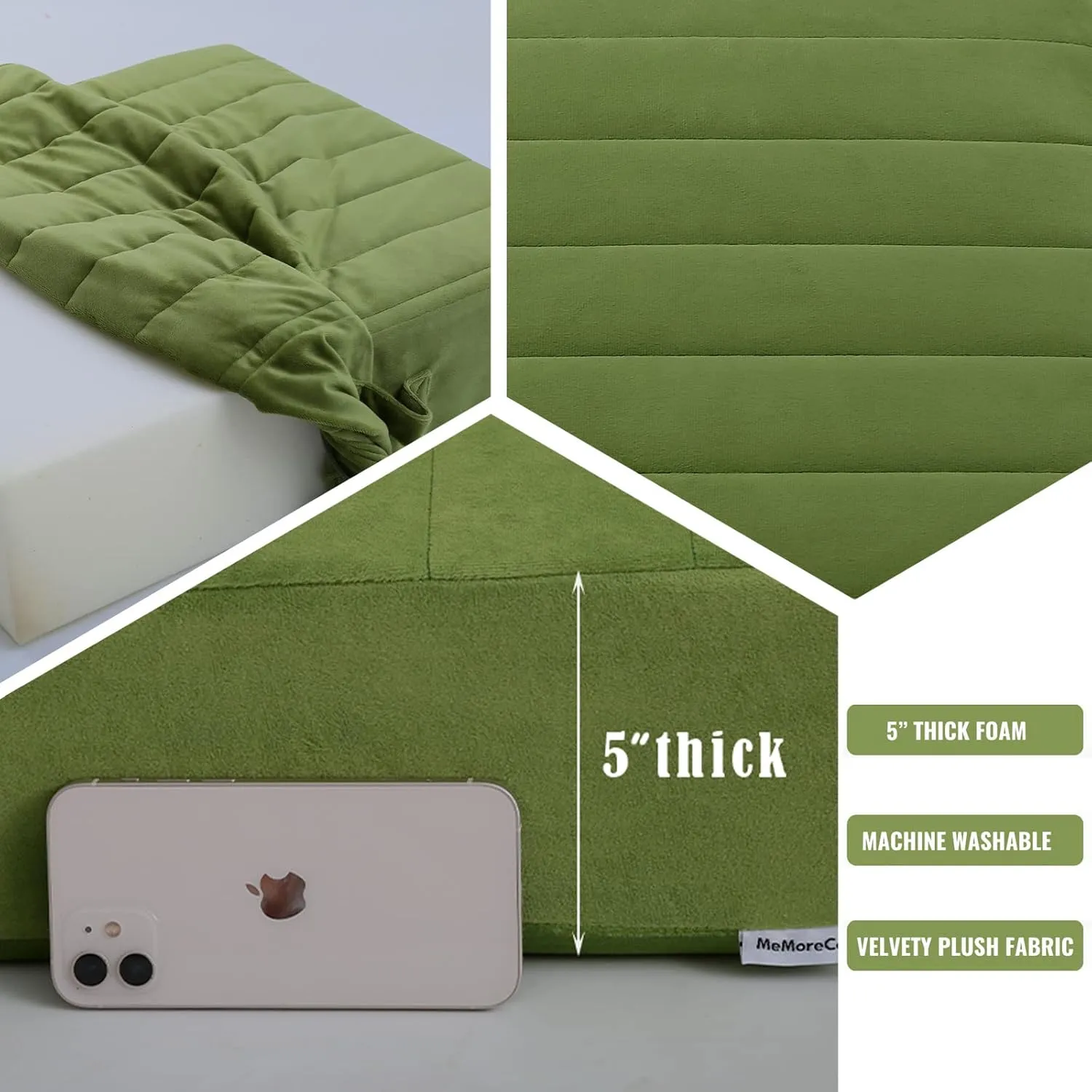 MeMoreCool Square Floor Pillow Seating for Adults Kids, Large Meditation Cushion Floor Pillow with Thick Foam & Soft Tufted Cover, Washable Big Pillow Seat Floor Cushion for Sitting Yoga 24" Green