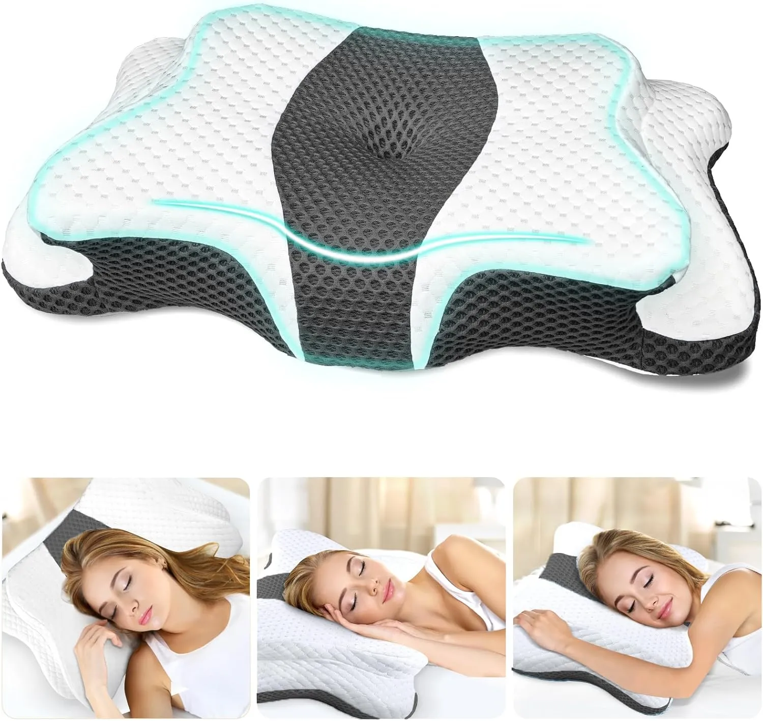Memory Foam Pillows, Cervical Pillow for Neck and Shoulder Pain Relief, Ergonomic Contour Bed Pillow, Soft for Side Sleep Stomach Sleeping and Back Sleeper