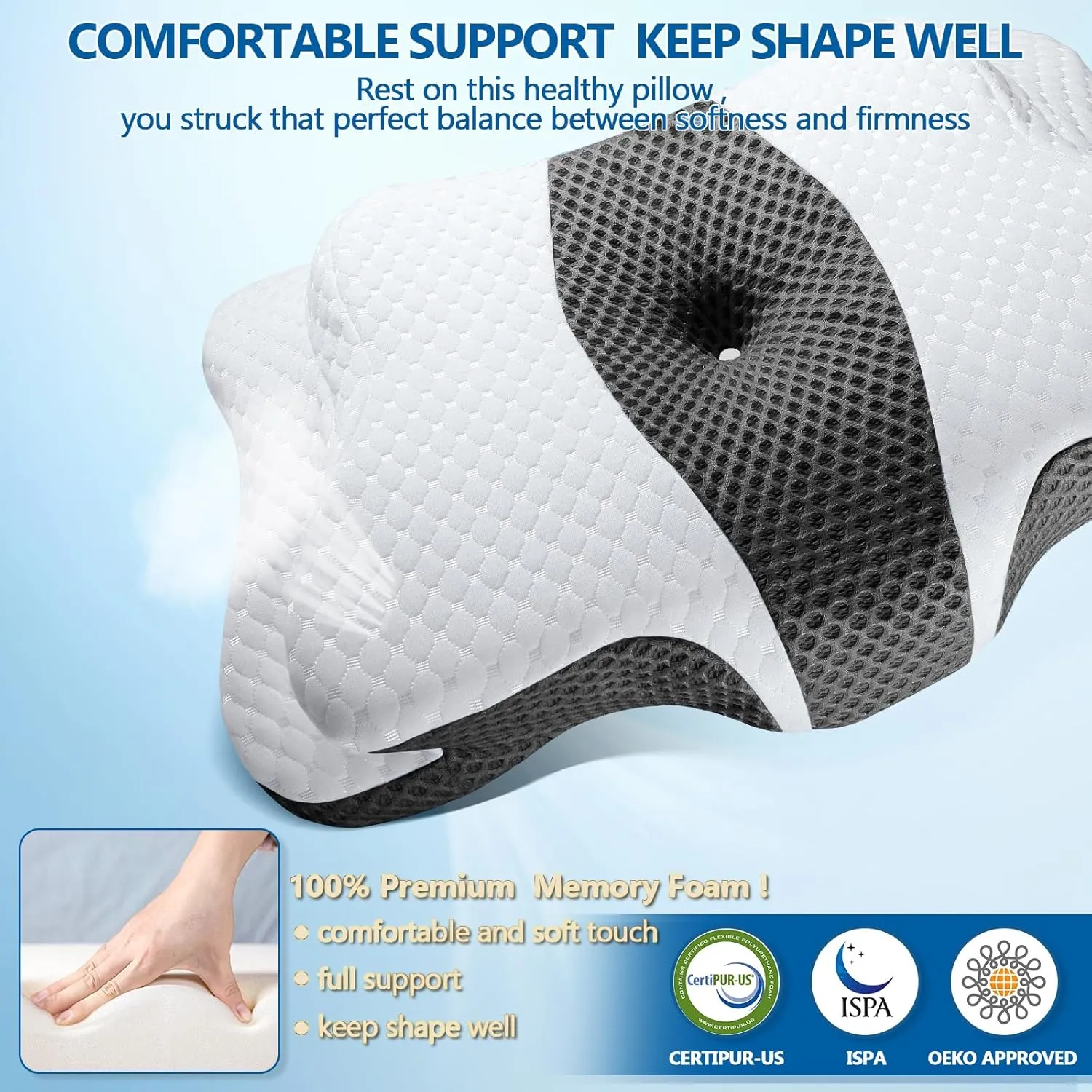 Memory Foam Pillows, Cervical Pillow for Neck and Shoulder Pain Relief, Ergonomic Contour Bed Pillow, Soft for Side Sleep Stomach Sleeping and Back Sleeper