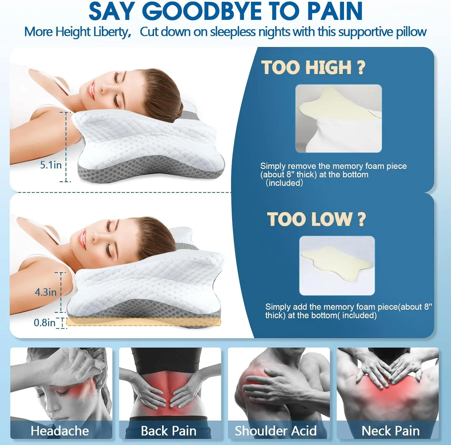 Memory Foam Pillows, Cervical Pillow for Neck and Shoulder Pain Relief, Ergonomic Contour Bed Pillow, Soft for Side Sleep Stomach Sleeping and Back Sleeper
