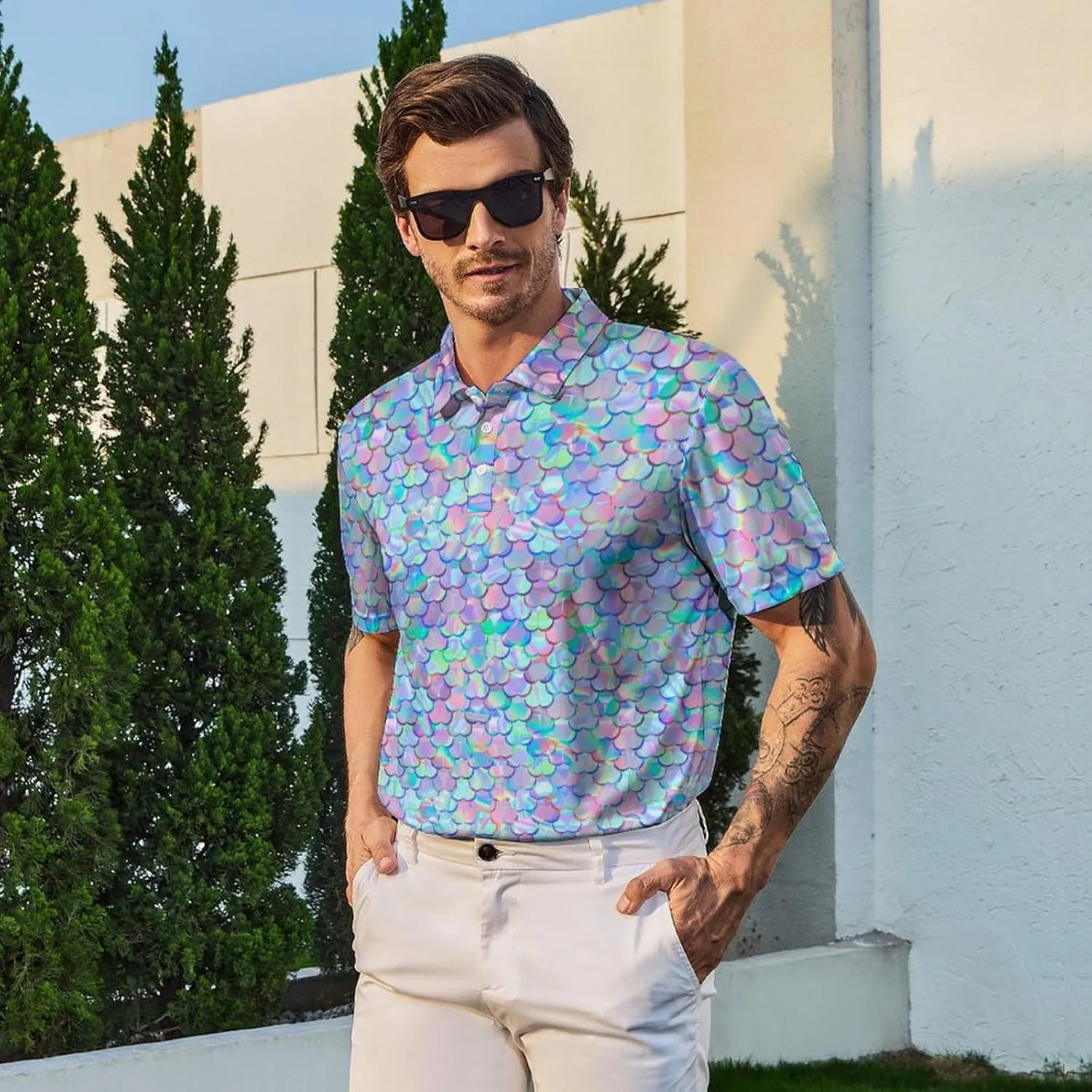 Men’s Golf Polo Shirts - Hawaiian Print Golf Shirt for Men Quick-Dry Moisture Wicking Casual Breathable Polo Shirt