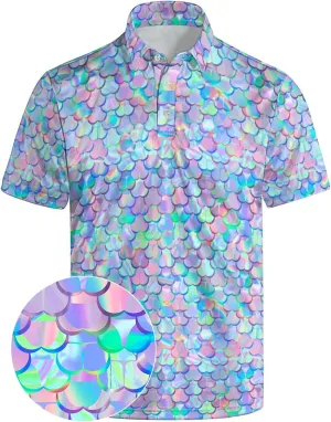 Men’s Golf Polo Shirts - Hawaiian Print Golf Shirt for Men Quick-Dry Moisture Wicking Casual Breathable Polo Shirt