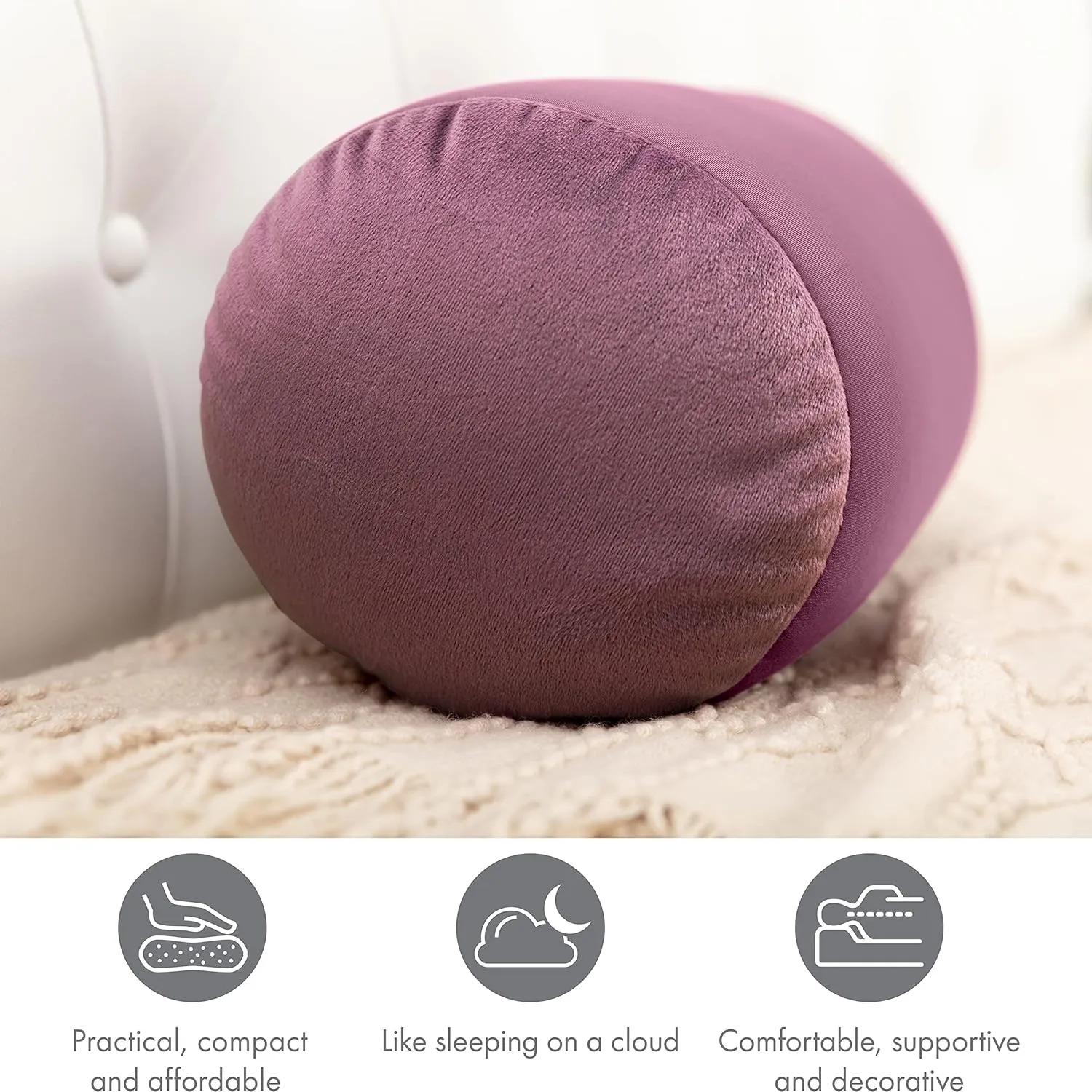 Microbead Bolster Neck Roll Pillow, Gently Body, Head, Neck & Shoulders No Pain Rest, Relax Sleep - Silky Feel Prevent Wrinkles & Hair Breakage - Lightweight Cylinder Tube, 14" x 8", Burgundy /Merlot