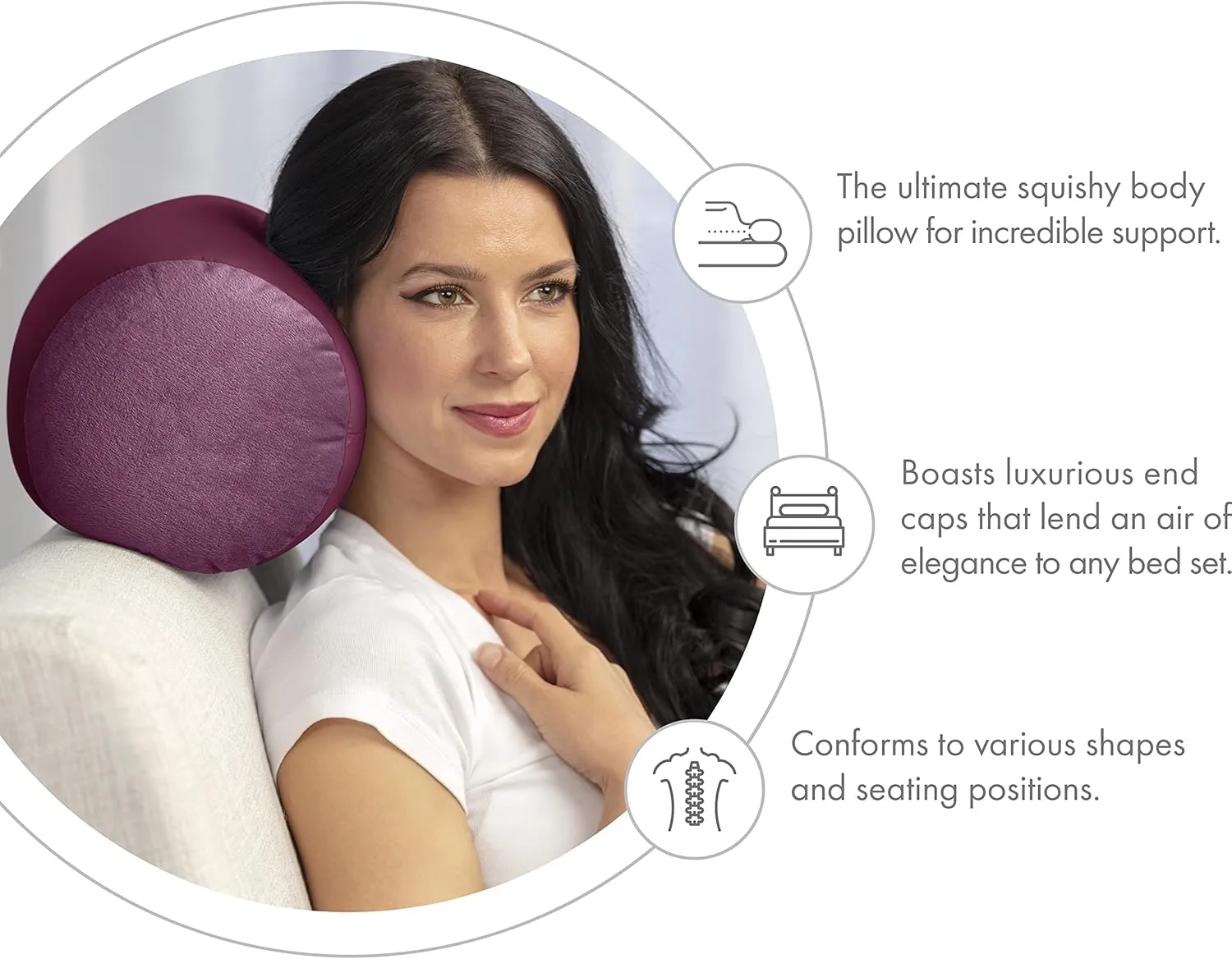 Microbead Bolster Neck Roll Pillow, Gently Body, Head, Neck & Shoulders No Pain Rest, Relax Sleep - Silky Feel Prevent Wrinkles & Hair Breakage - Lightweight Cylinder Tube, 14" x 8", Burgundy /Merlot