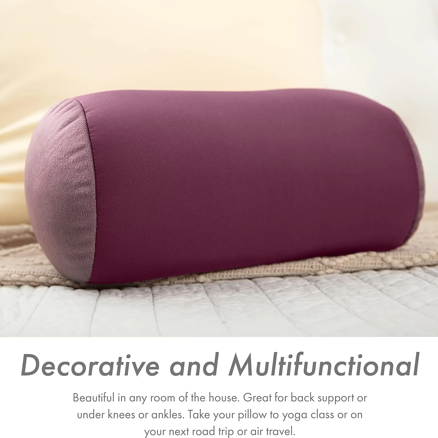 Microbead Bolster Neck Roll Pillow, Gently Body, Head, Neck & Shoulders No Pain Rest, Relax Sleep - Silky Feel Prevent Wrinkles & Hair Breakage - Lightweight Cylinder Tube, 14" x 8", Burgundy /Merlot