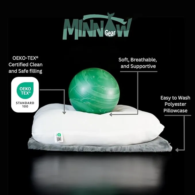 Minnow Pillow Camp and Travel Pillow - Sleep Any Where Any Way - Essential for Car, Camping, Airplanes, and Roadtrips - Not Memory Foam or Inflatable - Eco-Friendly - Oxford Compression Bag