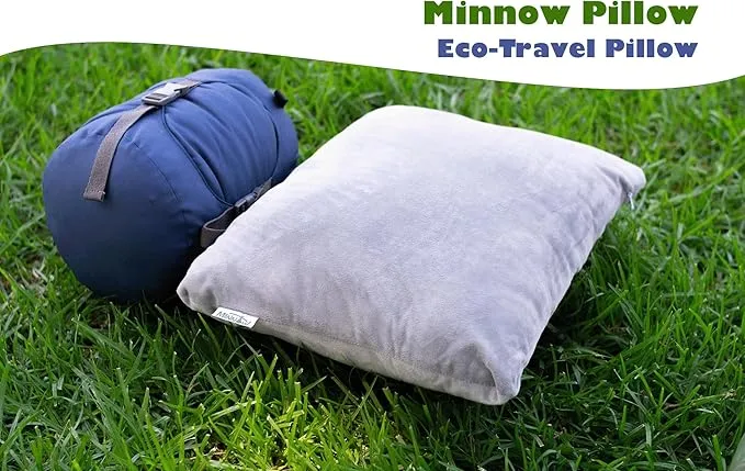 Minnow Pillow Camp and Travel Pillow - Sleep Any Where Any Way - Essential for Car, Camping, Airplanes, and Roadtrips - Not Memory Foam or Inflatable - Eco-Friendly - Oxford Compression Bag