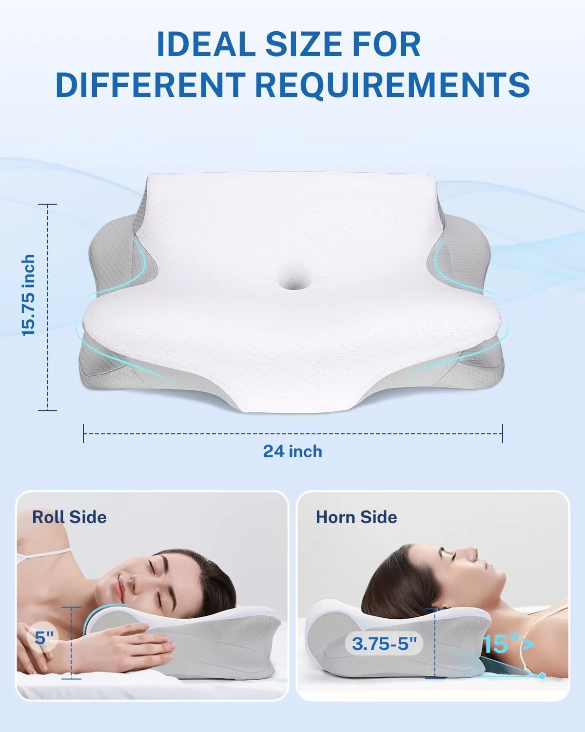 Misiki Cervical Neck Pillow, Roll Side Memory Foam Contour Pillow for Side Back Stomach Sleepers, Orthopedic Ergonomic Pillow for Neck Pain Relief with Pillowcase
