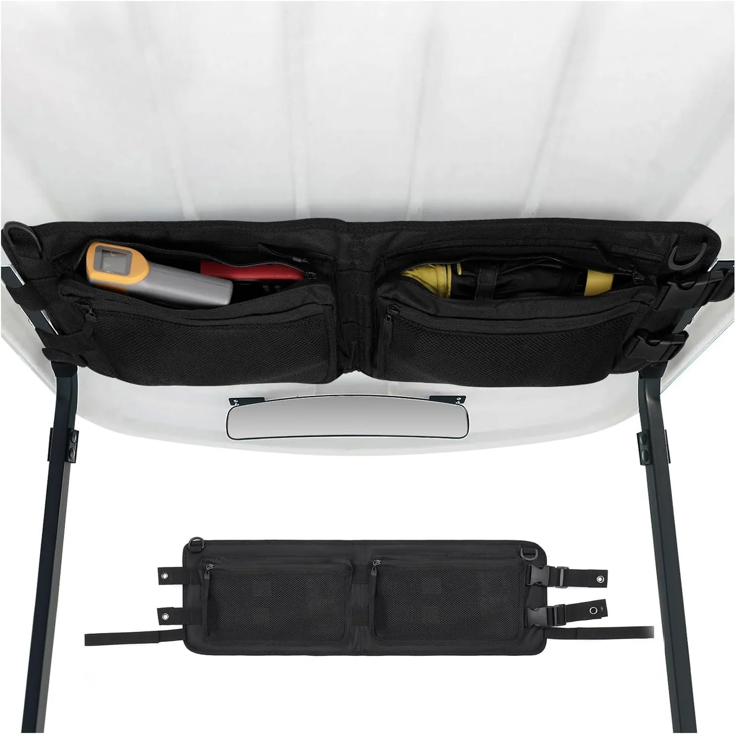 Mixsuper Liner Golf Cart Ceiling Storage Bag for Club Car Precedent,Tempo, Onward, Golf Cart Overhead Organizer Bag, No Drilling Golf Car Roof Organizer,Golf Cart Accessories Black