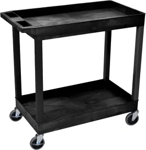 Mobile Multipurpose Utility Tub Cart with 2 Shelves, Push Handle, 400 lbs Capacity - Black, Ideal for Garage, Warehouse, Office, and More, 32 x 18 Inches