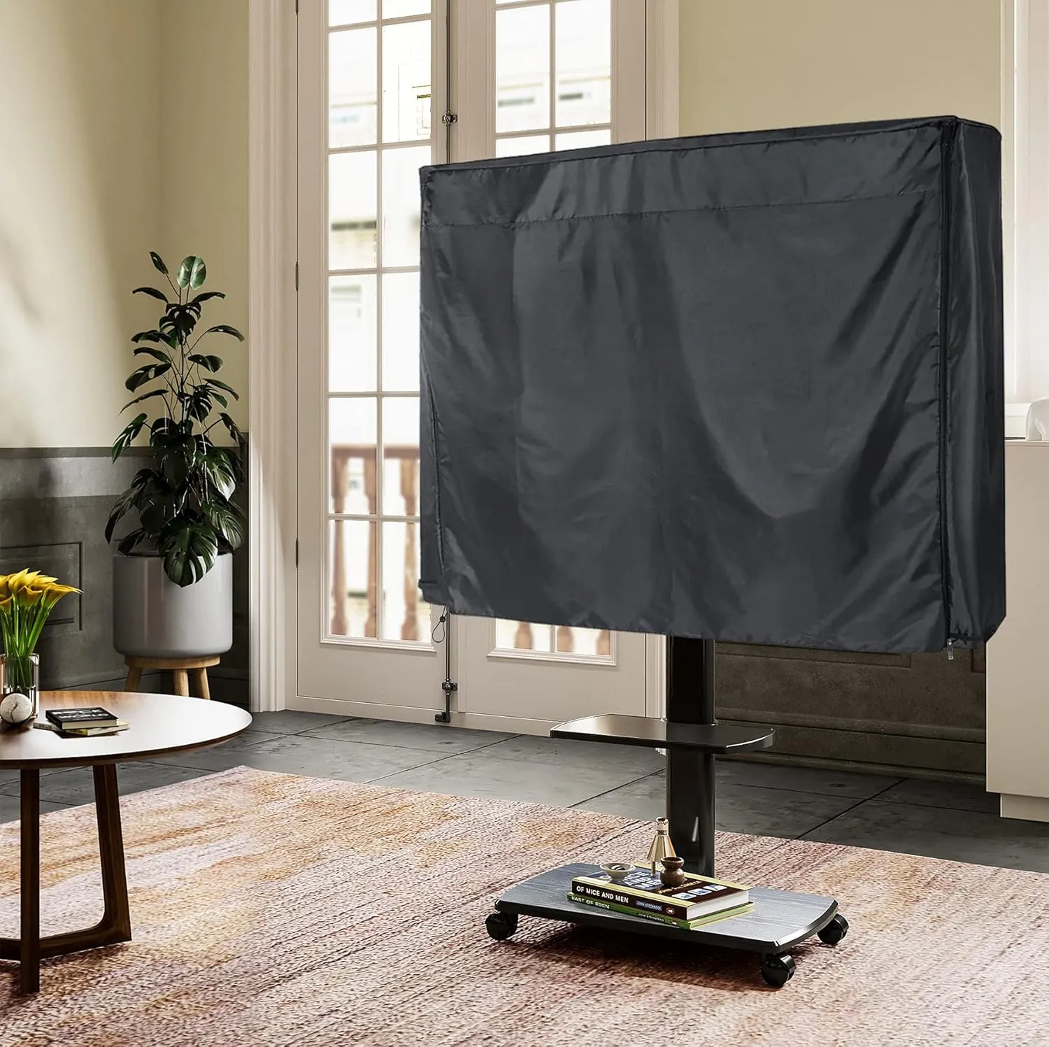Mobile Outdoor TV Stand Cover for 60-72 Inches Mobile TV Cart Black Waterproof Moisture-proof Dust-proof TV Screen Protection Cover