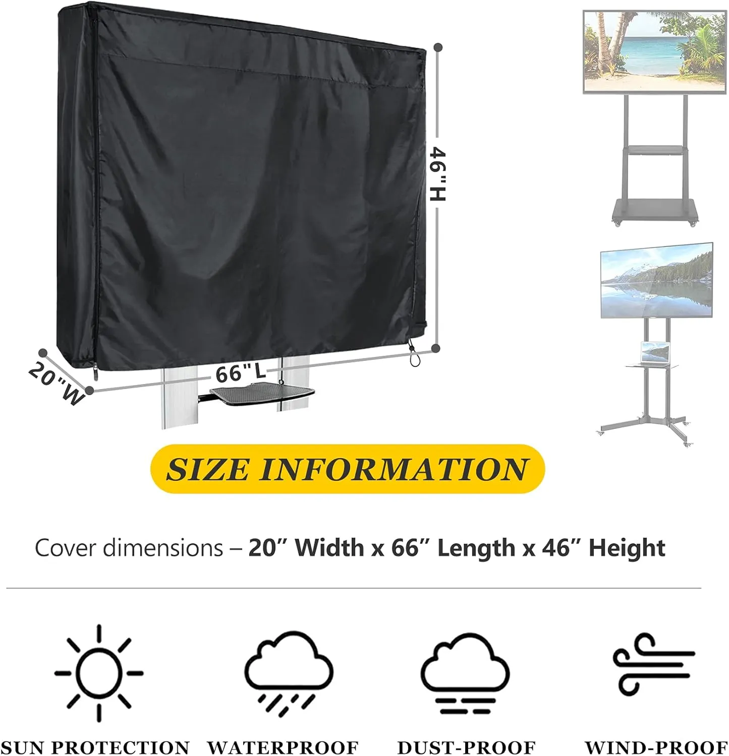 Mobile Outdoor TV Stand Cover for 60-72 Inches Mobile TV Cart Black Waterproof Moisture-proof Dust-proof TV Screen Protection Cover