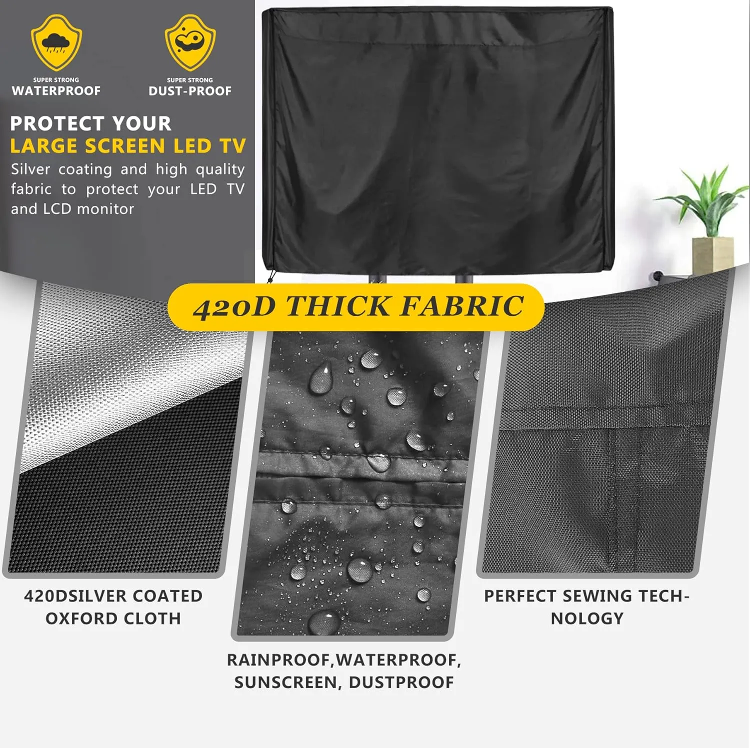 Mobile Outdoor TV Stand Cover for 60-72 Inches Mobile TV Cart Black Waterproof Moisture-proof Dust-proof TV Screen Protection Cover
