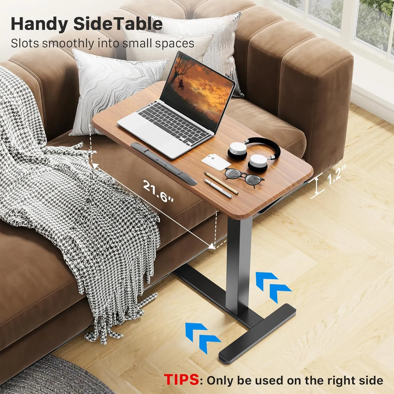 Mobile Standing Desk, Height Adjustable Rolling Laptop Desk, 90° Tiltable Overbed Bedside Table, Portable Computer Desk with Wheels, Foldable Laptop Cart for Home Office, Walnut