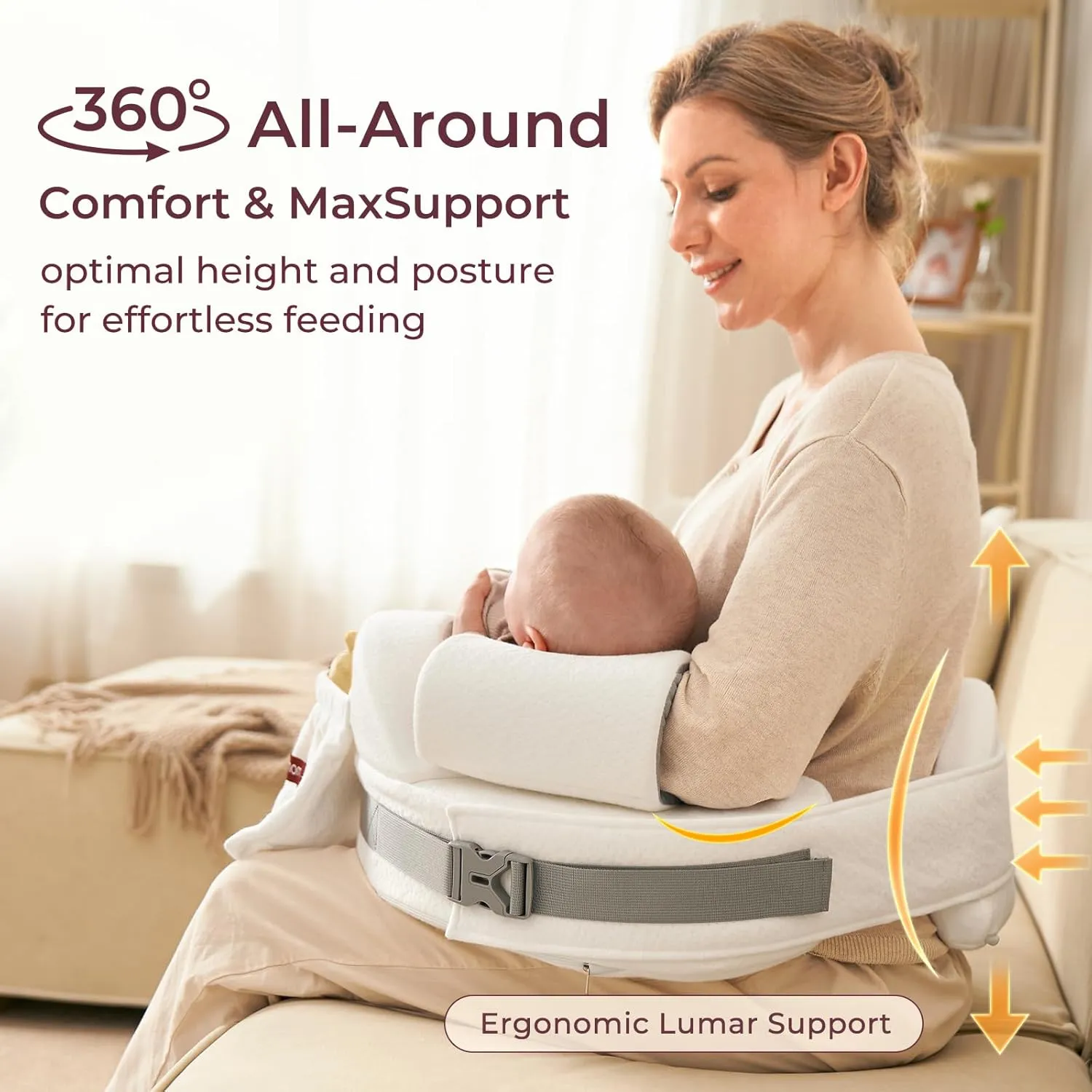 Momcozy CozyPro Nursing Pillow for Breastfeeding - All Around Ergonomic Comfort & Support - Pioneering Safety Fence - Plus Size Wider Feeding Pillow with Lumar Support for Easier and Healthier Nursing