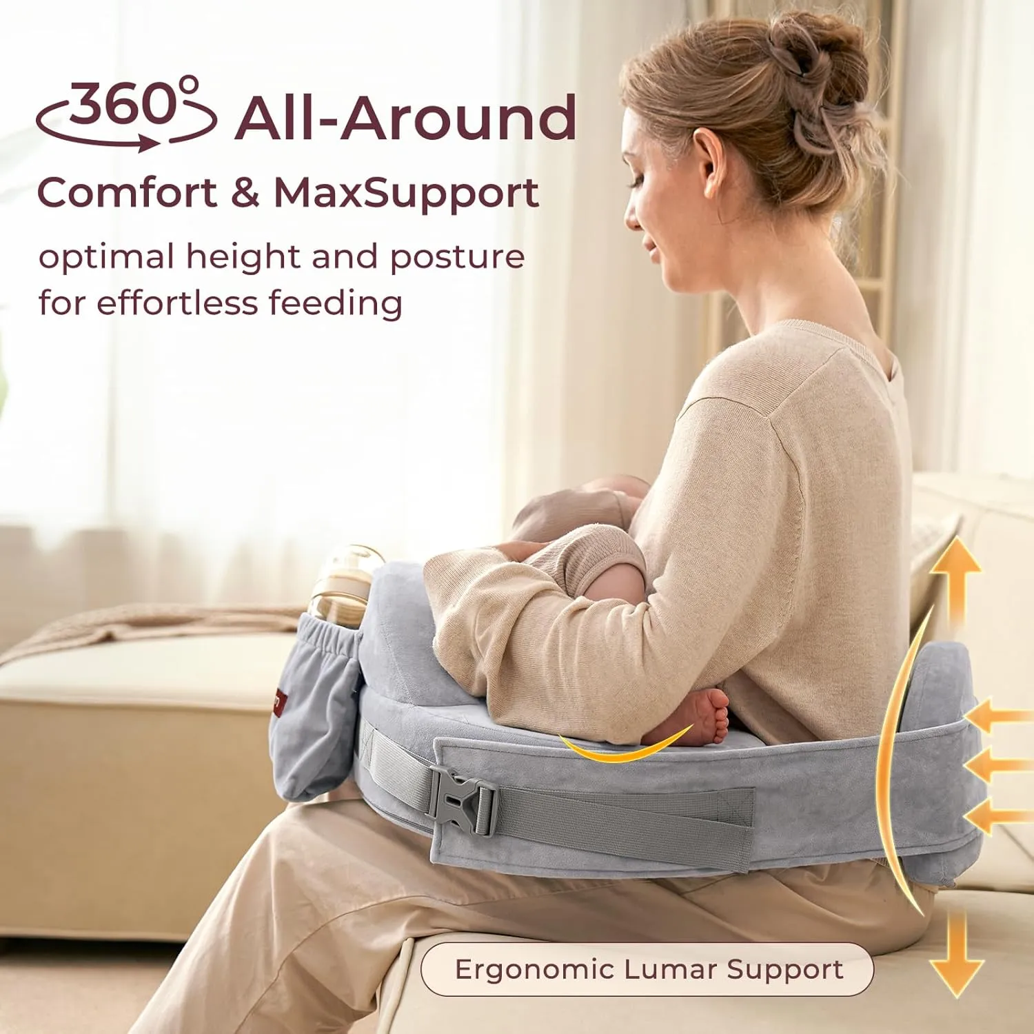 Momcozy CozyPro Nursing Pillow for Breastfeeding - All Around Ergonomic Comfort & Support - Pioneering Safety Fence - Plus Size Wider Feeding Pillow with Lumar Support for Easier and Healthier Nursing