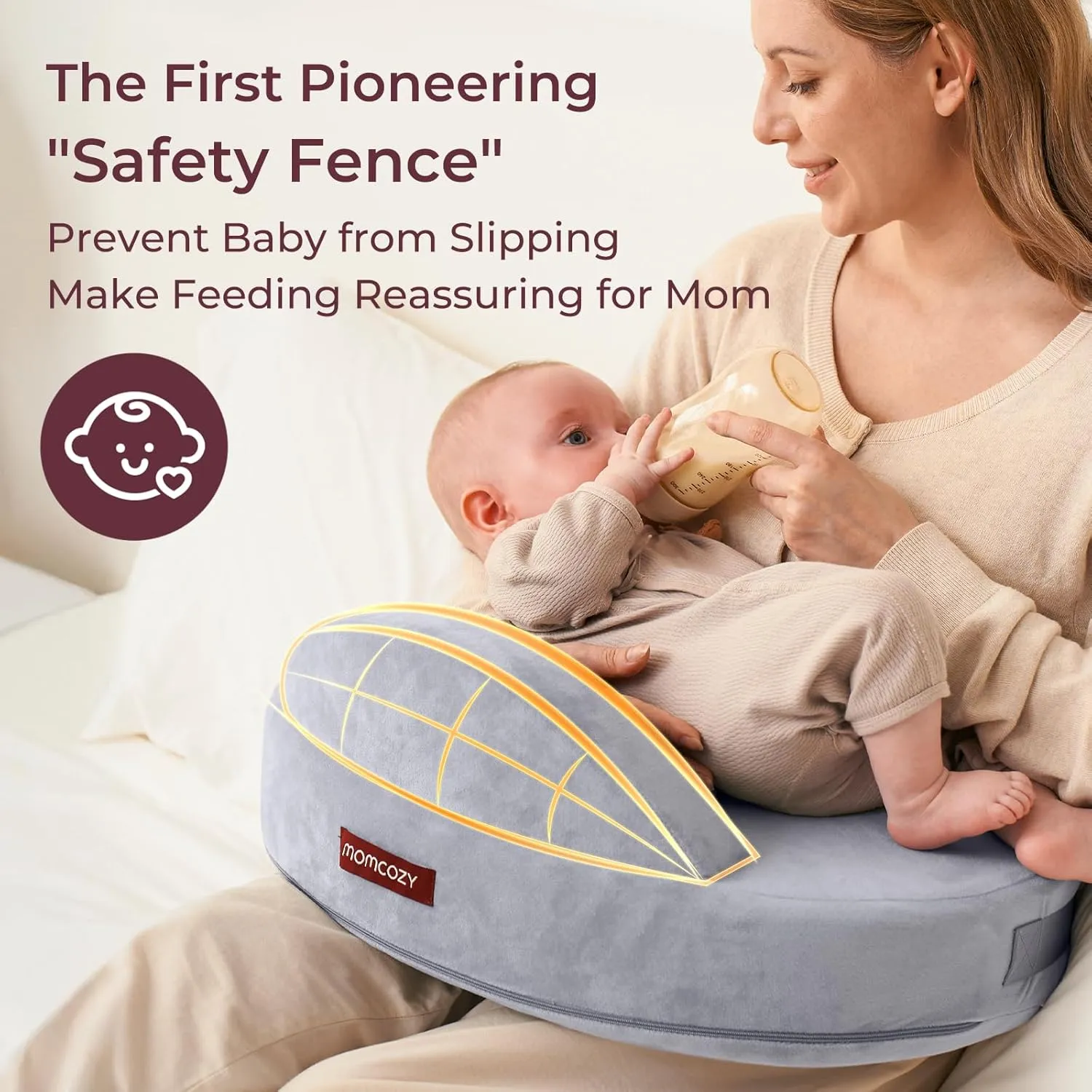 Momcozy Exclusive Memory Foam Nursing Pillow - Pioneering Safety Fence-Plus Size Breastfeeding Pillow for Ergonomic Comfort & Support-Easier and Healthier Nursing - Fit for All, Removable Cover