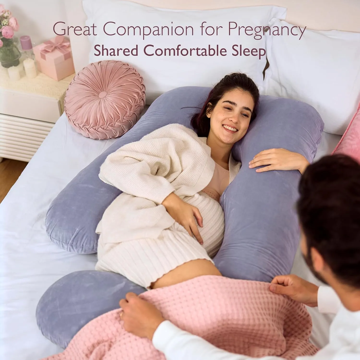 Momcozy Pregnancy Pillows for Sleeping, U Shaped Full Body Maternity Pillow with Removable Cover - Support for Back, Legs, Belly, HIPS for Pregnant Women, 57 Inch Pregnancy Pillow for Women, Grey