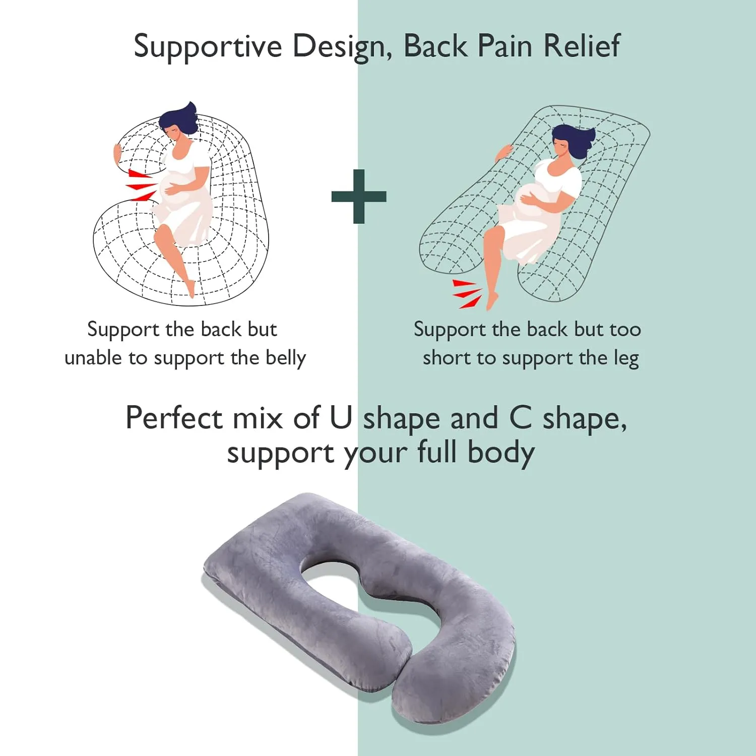 Momcozy Pregnancy Pillows for Sleeping, U Shaped Full Body Maternity Pillow with Removable Cover - Support for Back, Legs, Belly, HIPS for Pregnant Women, 57 Inch Pregnancy Pillow for Women, Grey