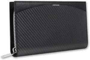 MON CARBONE BlackLabel Travel Wallet: Minimalist, Carbon Fiber, Genuine Italian Leather, Slim Passport Holder, Long Organizer for Cards & Cash, Zipper Closure, All-in-one Travel Storage (Black)