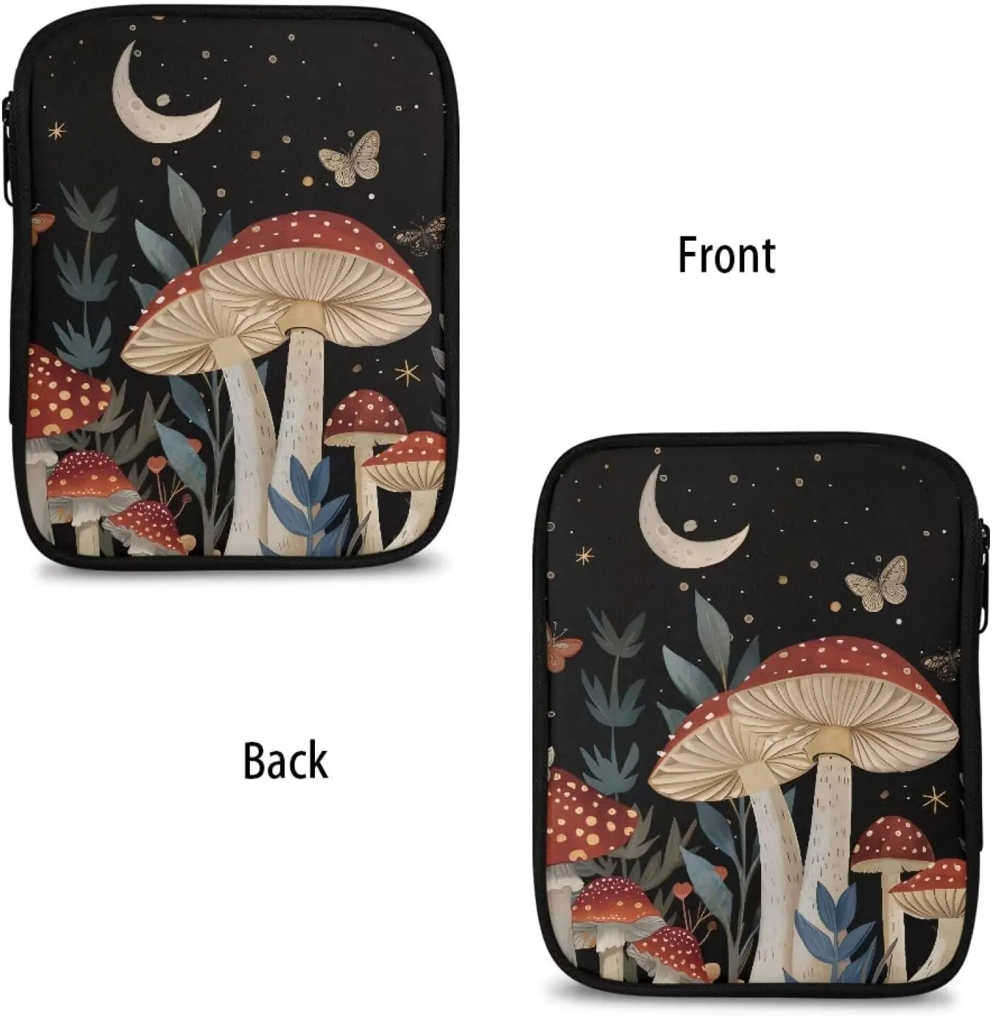 Moon Mushroom Crochet Hook Case Organizer Easy to Clean Knitting Needle Storage with Web Pockets Crochet Hook Case for Travel Lightweight