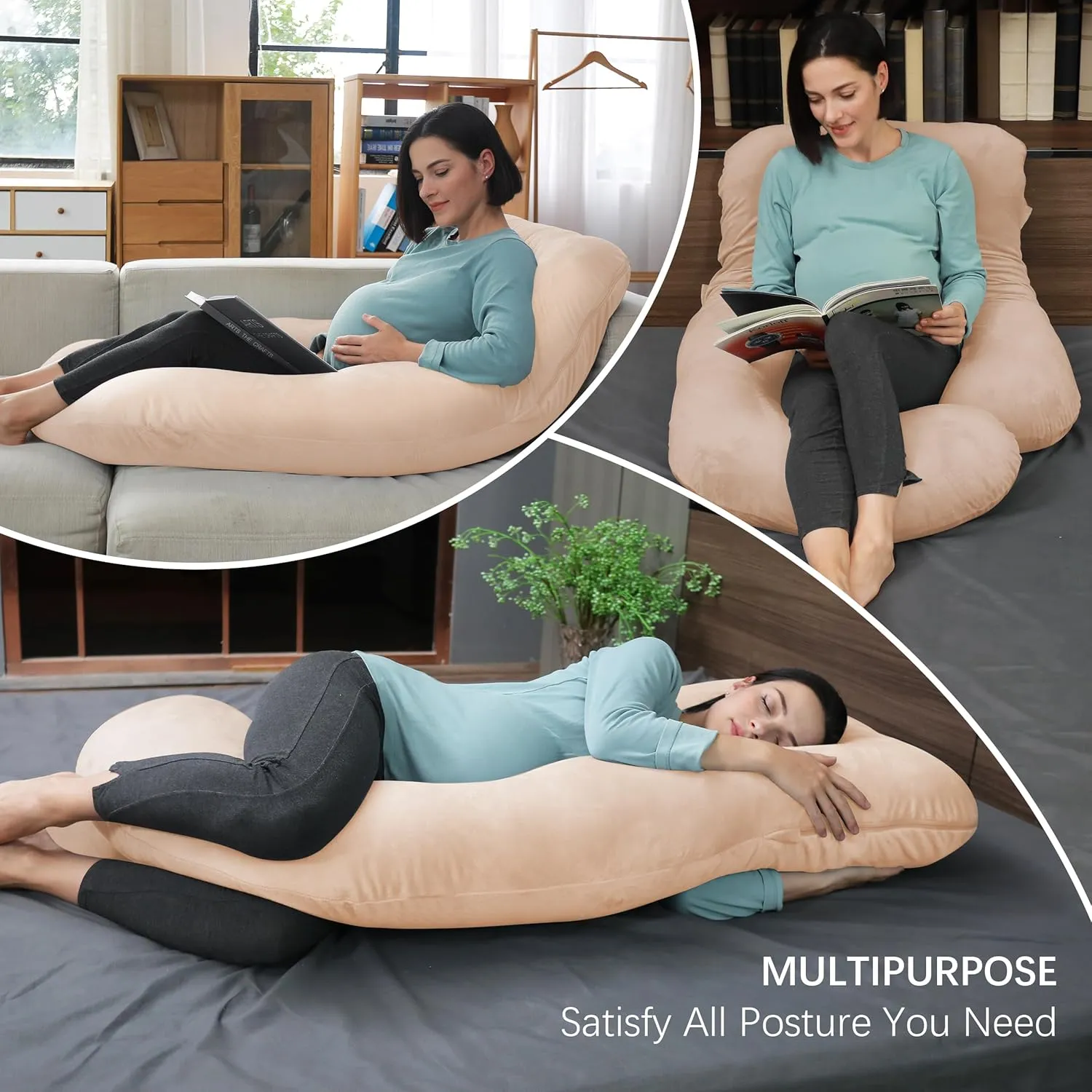 MOON PARK Pregnancy Pillows for Sleeping - U Shaped Full Body Maternity Pillow with Removable Cover - Support for Back, Legs, Belly, HIPS - 57 Inch Pregnancy Pillow for Women - Brown