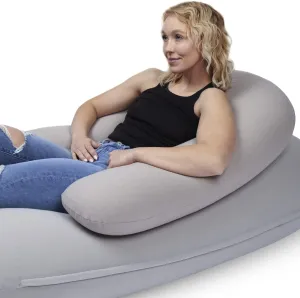 Moon Pod Crescent Backrest for Bean Bag Chair for The Family - Zero-Gravity Ergonomic Pillow for Neck & Back Support w/Micro-Bead Filling (Gray)