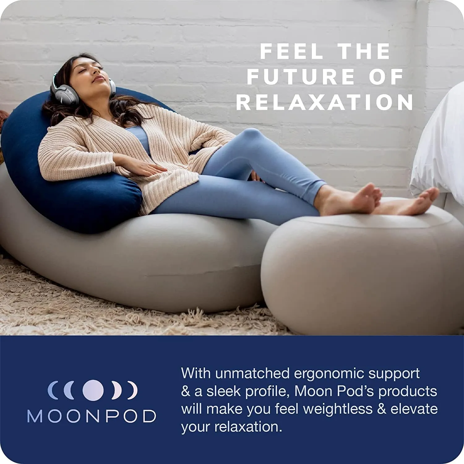 Moon Pod Crescent Backrest for Bean Bag Chair for The Family - Zero-Gravity Ergonomic Pillow for Neck & Back Support w/Micro-Bead Filling (Gray)