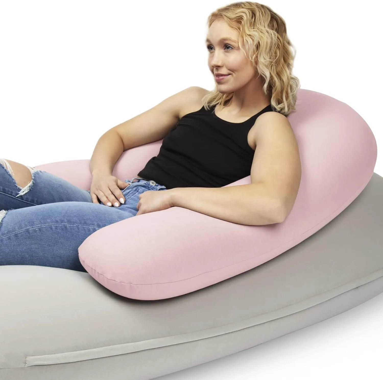 Moon Pod Crescent Backrest for Bean Bag Chair for The Family - Zero-Gravity Ergonomic Pillow for Neck & Back Support w/Micro-Bead Filling (Pink)