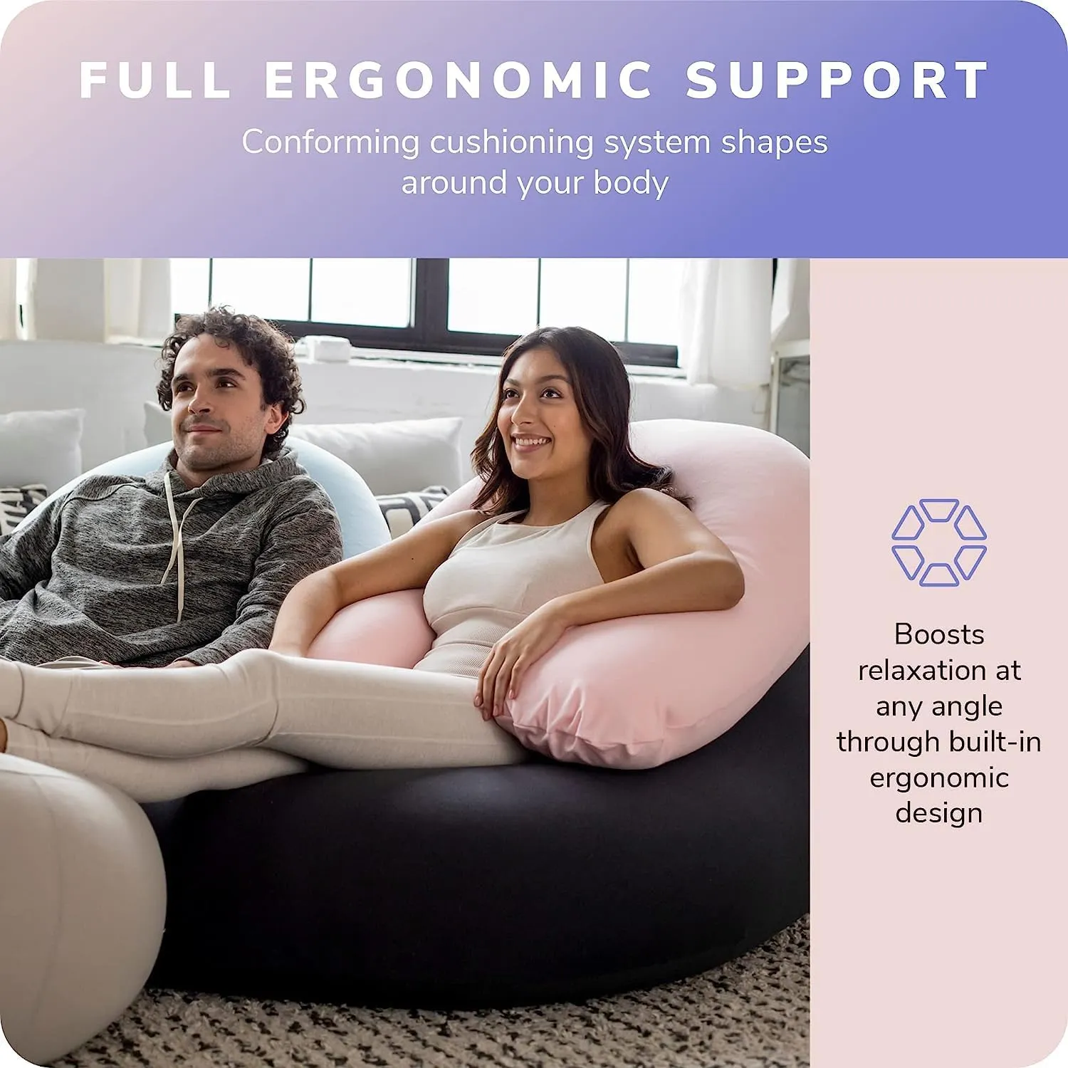 Moon Pod Crescent Backrest for Bean Bag Chair for The Family - Zero-Gravity Ergonomic Pillow for Neck & Back Support w/Micro-Bead Filling (Pink)