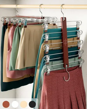 MORALVE Skirt Hangers Space Saving with Clips - 2 Pack - European Beechwood 5-Tier Hanger for Shorts, Skirts, and Pants - Closet Organizer and Storage Solution for Women with 360° Swivel Hook