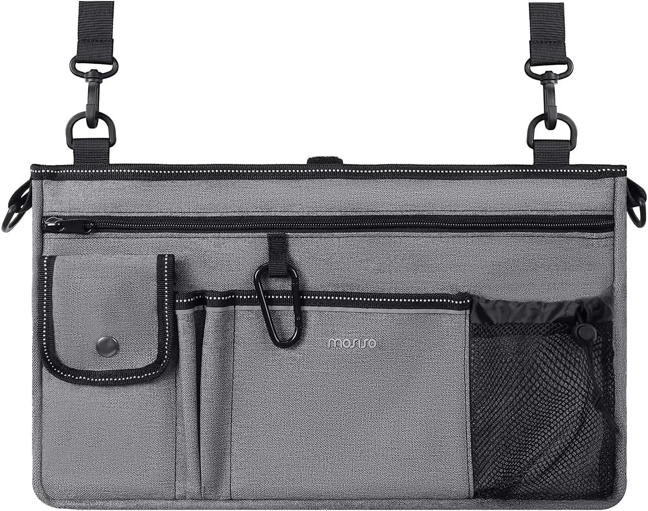 MOSISO Walker Bag with Cup Holder, Folding Walker Basket Storage Bag, Large Capacity Organizer Pouch with Reflective Strip for Most Foldable/Universal Walkers, Wheelchairs, Gray