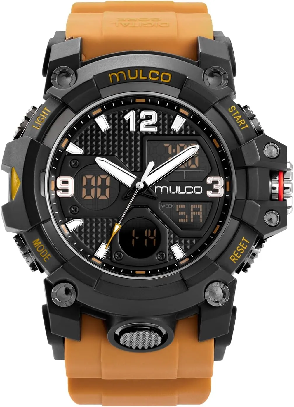 MULCO Watches for Men - Digital Watch & Analog Sport Watch, Black Stainless Steel Quartz with White Wrist Silicone Band, Large Face Premium Analog Display, 100m - Waterproof