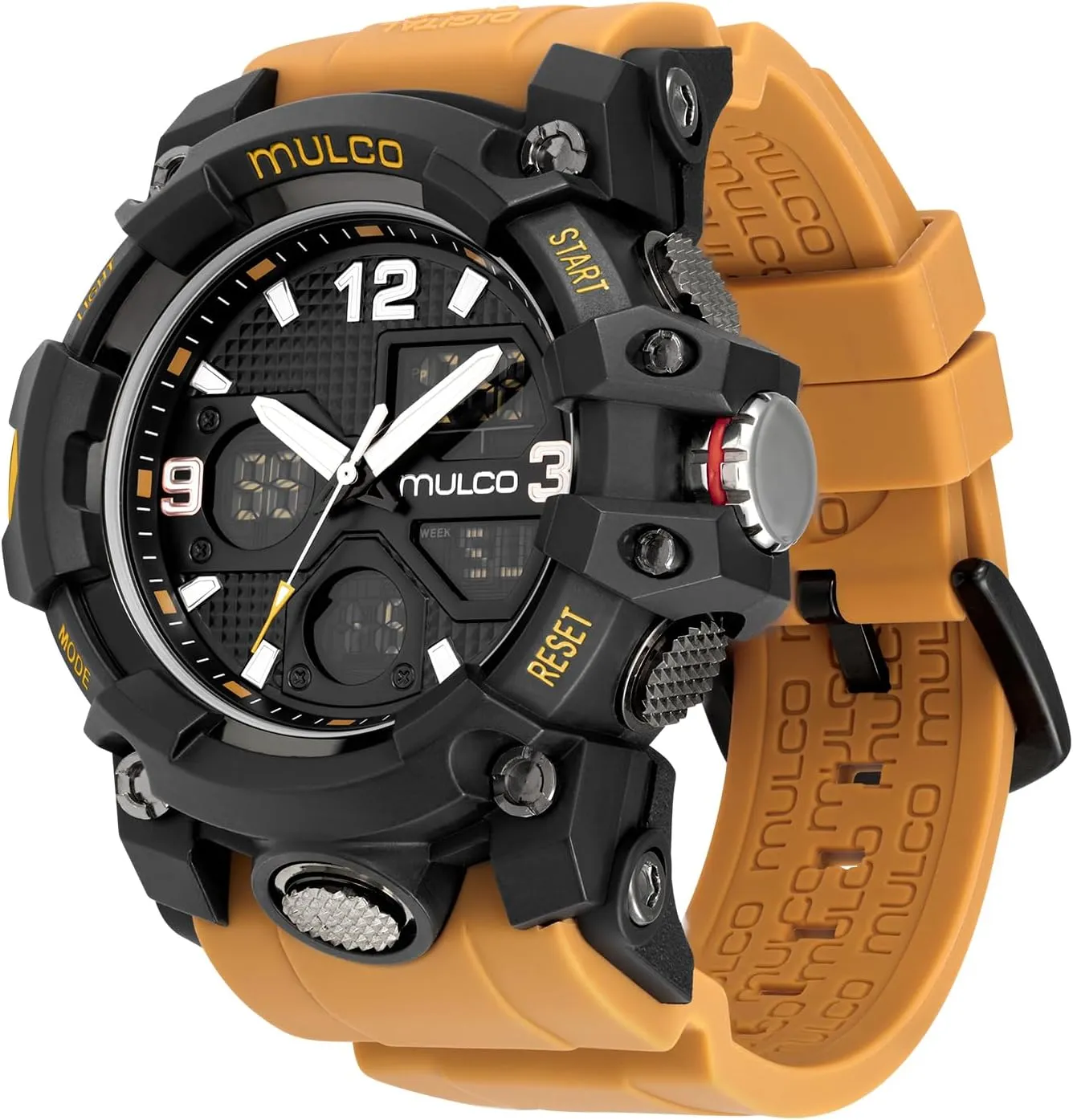 MULCO Watches for Men - Digital Watch & Analog Sport Watch, Black Stainless Steel Quartz with White Wrist Silicone Band, Large Face Premium Analog Display, 100m - Waterproof