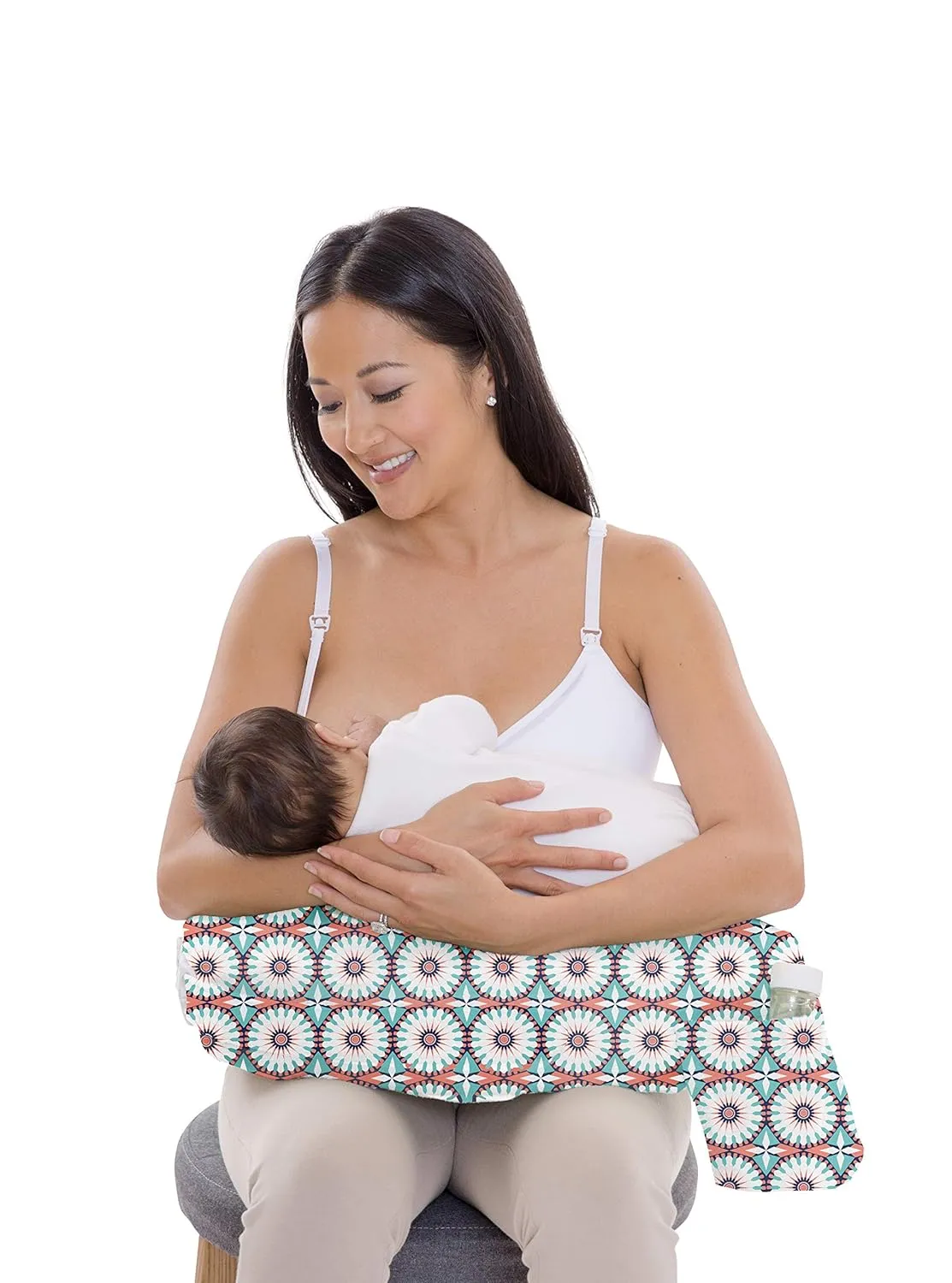 My Brest Friend Original Nursing Pillow Enhanced Ergonomics Essential Breastfeeding Pillow Support For Mom & Baby W/ Convenient Side Pocket, Double Straps & Slipcover, Coral