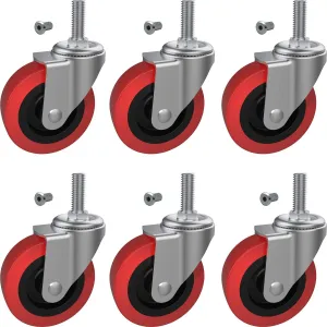 MySit 6 Pack Creeper Wheels 2.5 Inch Heavy Duty Swivel Caster Wheel Creeper Service Cart Stool Post Mount, M10 (Around 3/8") x 1" Metric Threaded Stem Casters Wheels Replacement