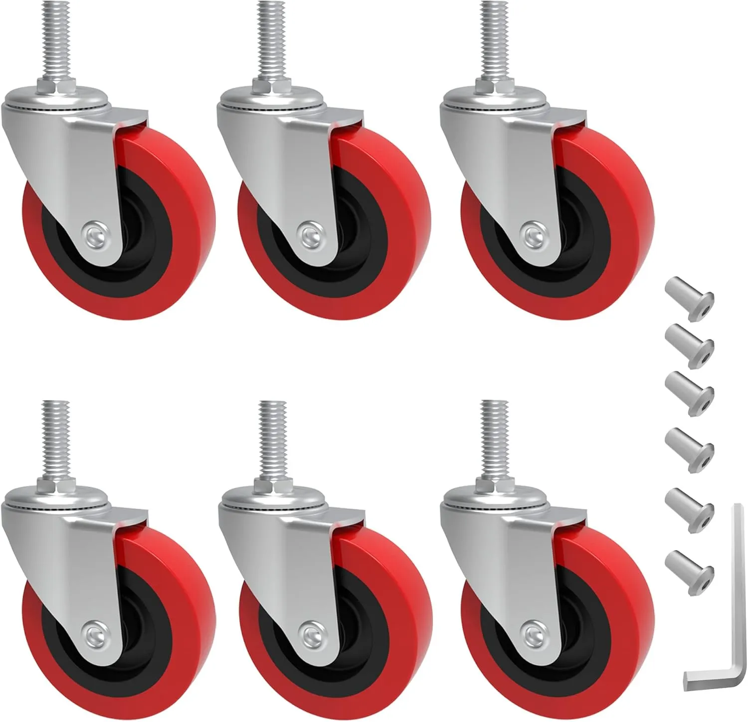 MySit 6 Pack Creeper Wheels 2.5 Inch Heavy Duty Swivel Caster Wheel Creeper Service Cart Stool Post Mount, M10 (Around 3/8") x 1" Metric Threaded Stem Casters Wheels Replacement