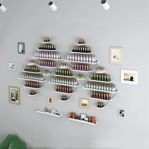 Nail Polish Rack for Wall, Diamond-Shaped Wall Nail Polish Organizer, 7PCS/11PCS Wall Mounted Rack, Nail Supplies Display Shelf, Perfume Storage Shelf, Hanging Salon Organizer Holder(White,7-piece set