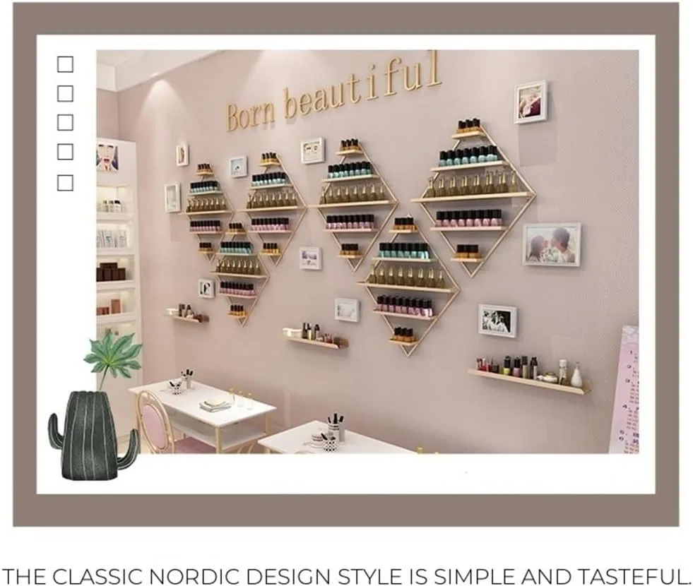 Nail Polish Rack for Wall, Diamond-Shaped Wall Nail Polish Organizer, 7PCS/11PCS Wall Mounted Rack, Nail Supplies Display Shelf, Perfume Storage Shelf, Hanging Salon Organizer Holder(White,7-piece set