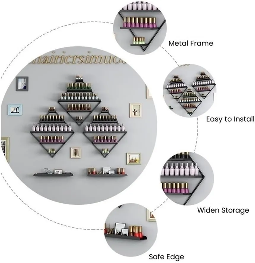 Nail Polish Rack for Wall, Diamond-Shaped Wall Nail Polish Organizer, 7PCS/11PCS Wall Mounted Rack, Nail Supplies Display Shelf, Perfume Storage Shelf, Hanging Salon Organizer Holder(White,7-piece set