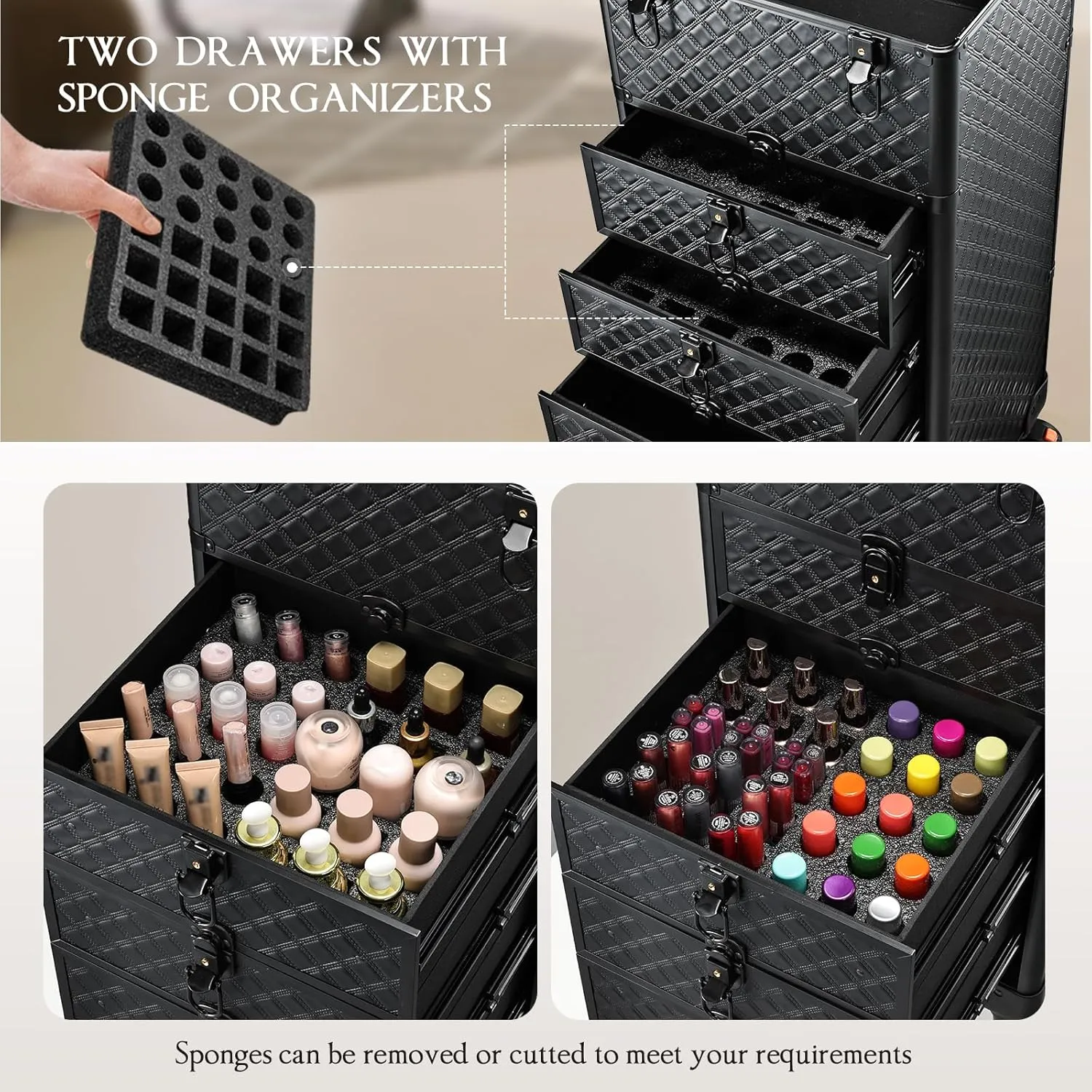Nail Salon Cart with 4 Drawers,Rolling Makeup Train Case for Beauty,Cosmetology Case on Wheels,Trolley Cart,Lockable Organizer Travel Case for Manicure/Face Painting/Hairstylist/Tattoo Artist