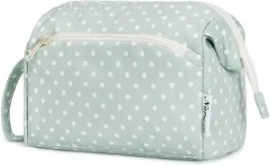Narwey Large Women Makeup Bag Wide-open Make up Bag Travel Cosmetic Organizer Toiletry Bag for Cosmetics Toiletries Accessories (Mint Green Polka Dot)