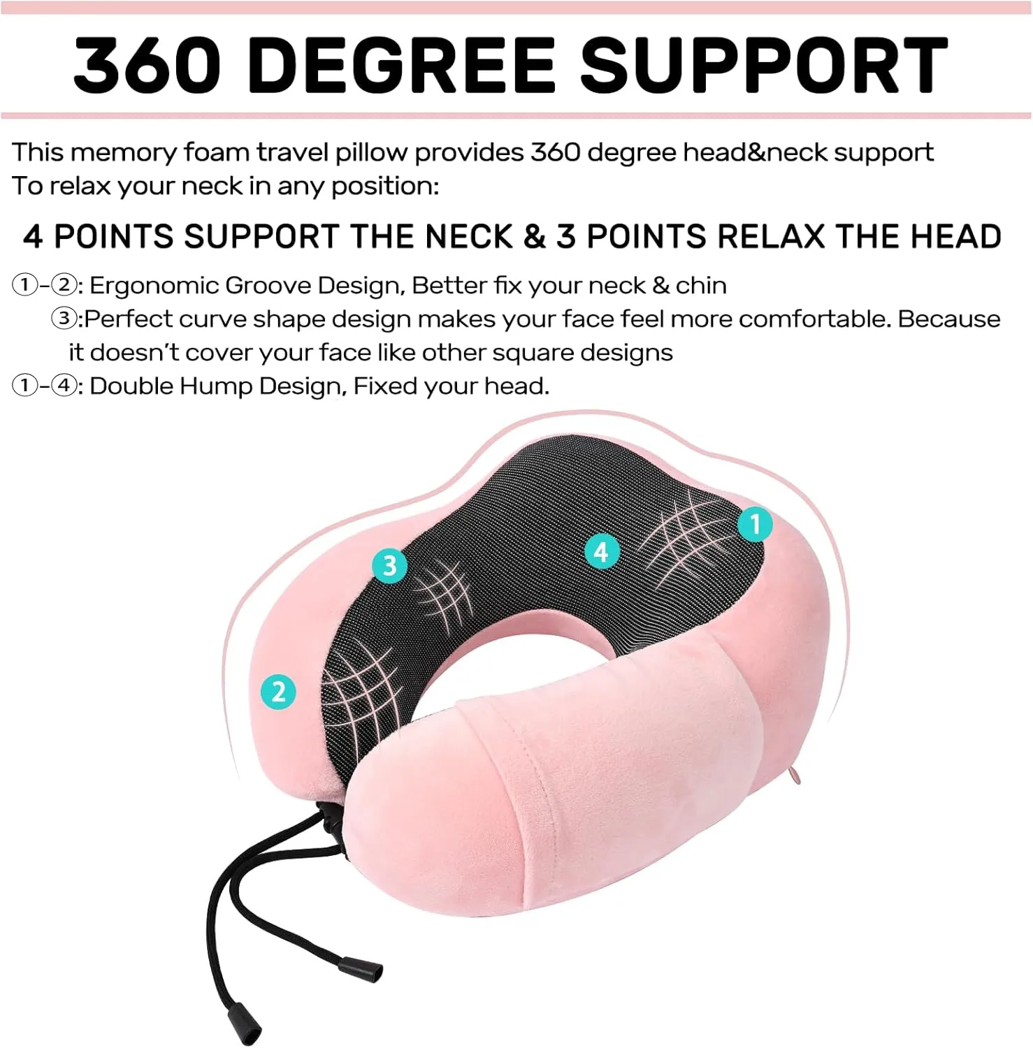 Neck Pillow Airplane-2 Pack Memory Foam Travel Pillow, Soft & Support Travel Neck Pillow for Travelling, Sleeping Rest, Car, Train and Home Use (Grey&Pink)