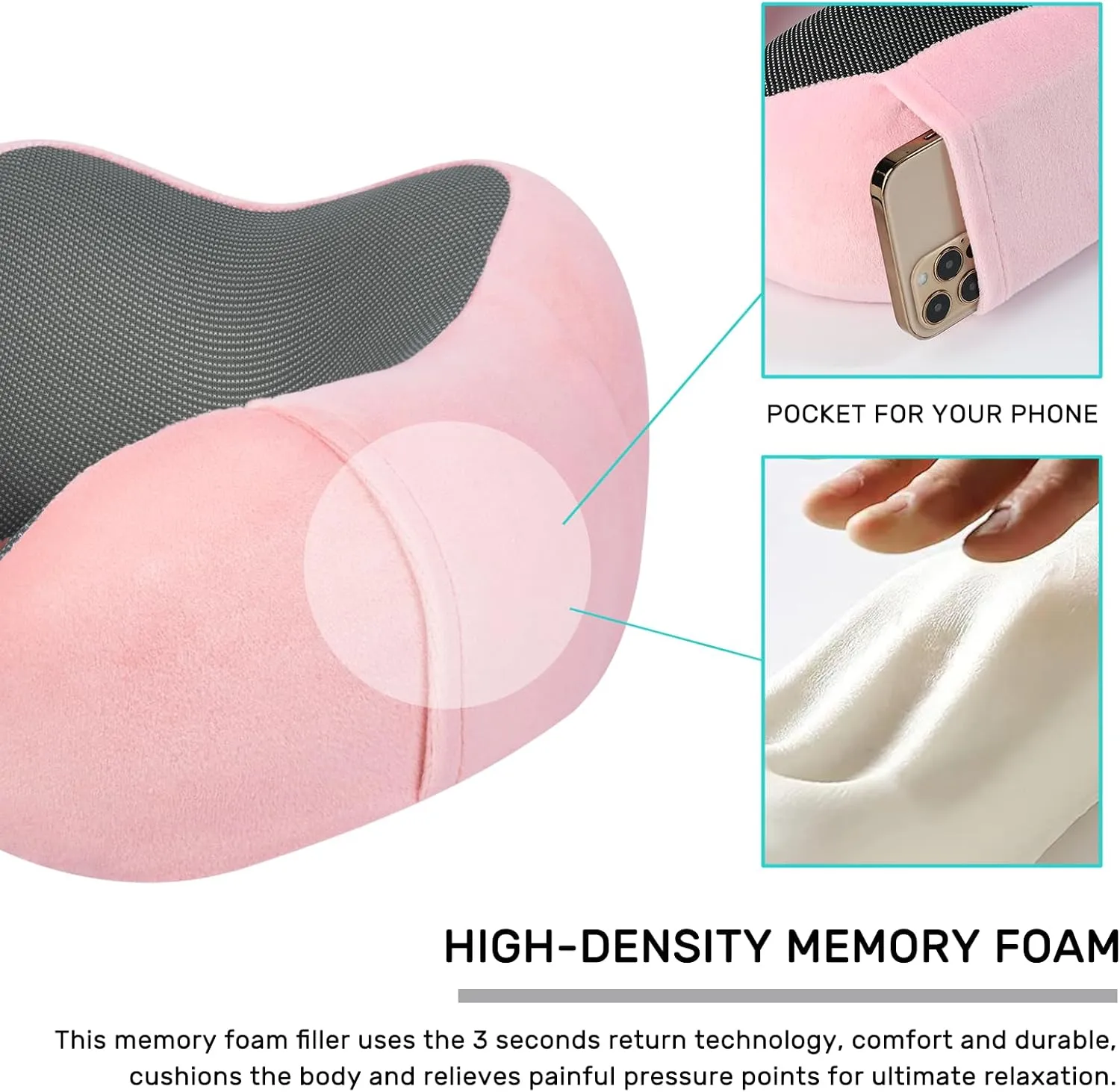 Neck Pillow Airplane-2 Pack Memory Foam Travel Pillow, Soft & Support Travel Neck Pillow for Travelling, Sleeping Rest, Car, Train and Home Use (Grey&Pink)