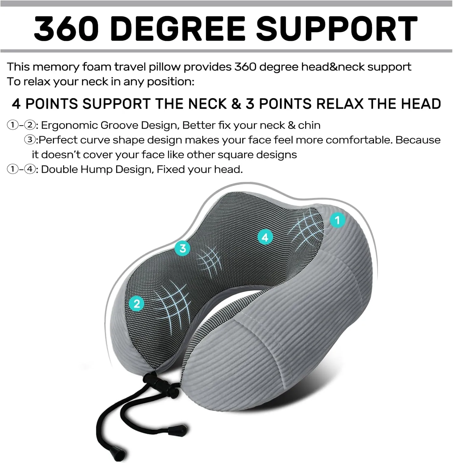 Neck Pillow Airplane-2 Pack Memory Foam Travel Pillow, Soft & Support Travel Neck Pillow for Travelling, Sleeping Rest, Car, Train and Home Use (Grey&Yellow)