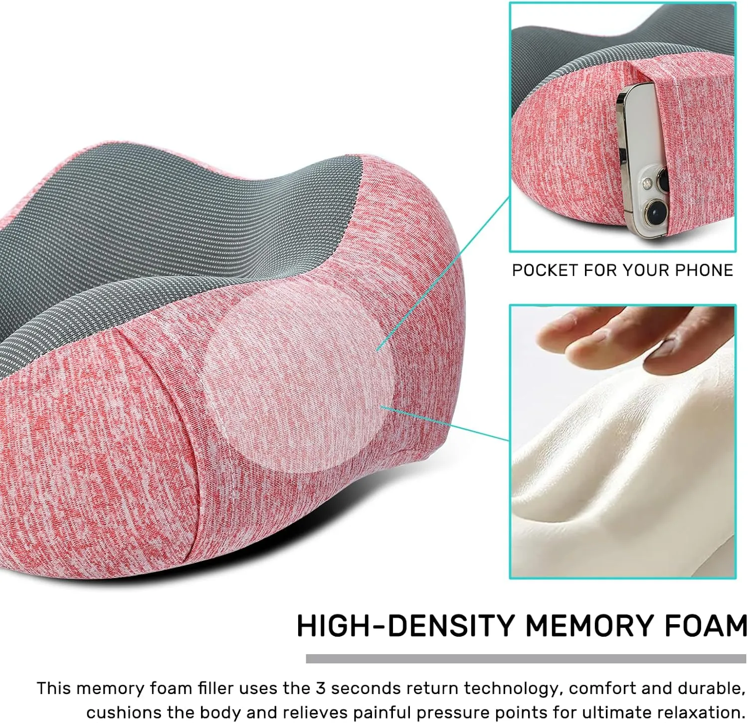 Neck Pillow Airplane-2 Pack Memory Foam Travel Pillow, Soft & Support Travel Neck Pillow for Travelling, Sleeping Rest, Car, Train and Home Use (Pink&Grey)