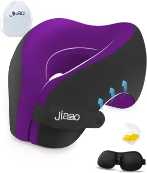 Neck Pillow Airplane, Ergonomic Memory Foam Travel Pillows for Long Flights, 3D Eye Masks, Ear Plugs and Portable Drawstring Bag, Napping Pillow for Home, Sleep Rest, Family and Travel Use