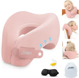 Neck Pillow Airplane, Ergonomic Memory Foam Travel Pillows for Long Flights, 3D Eye Masks, Ear Plugs and Portable Drawstring Bag, Napping Pillow for Home, Sleep Rest, Family and Travel Use