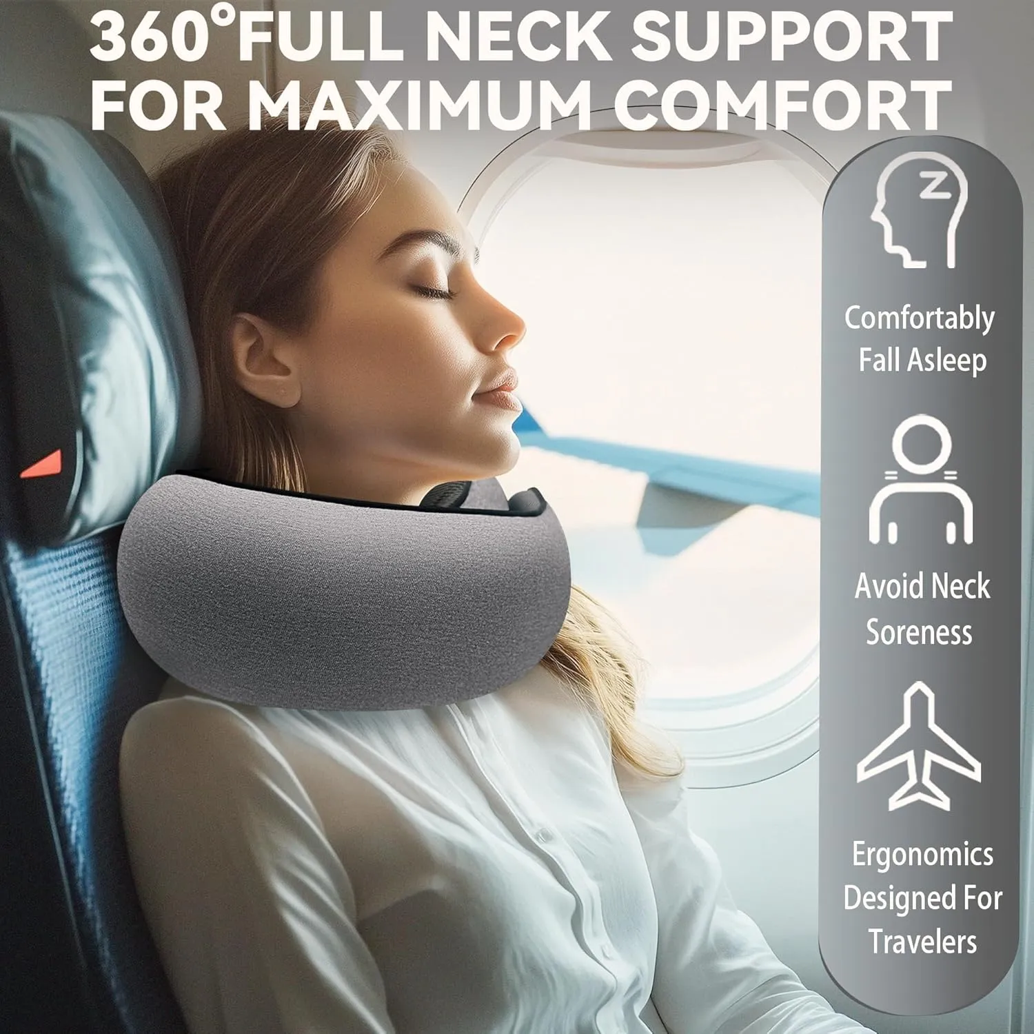 Neck Pillow Airplane | Memory Foam Travel Neck Pillow for Sleeping on Long Flights | Compact and Ergonomic Design Travel Pillows for Airplanes, Car Rides, and Home Use